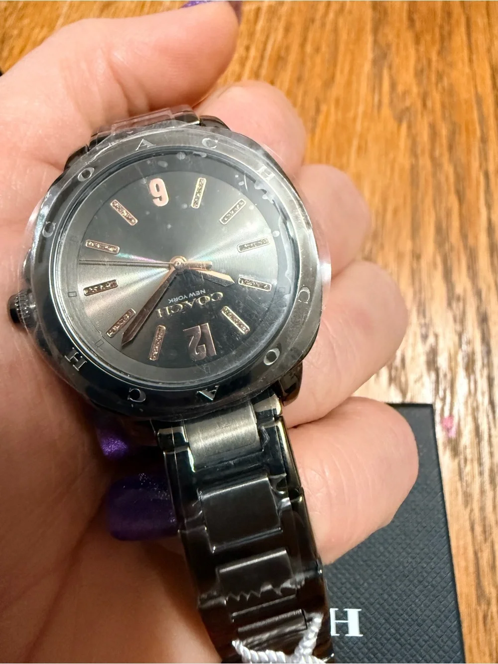 Coach Women’s Silver Bracelet Watch with Gray Dial and Gold Accents